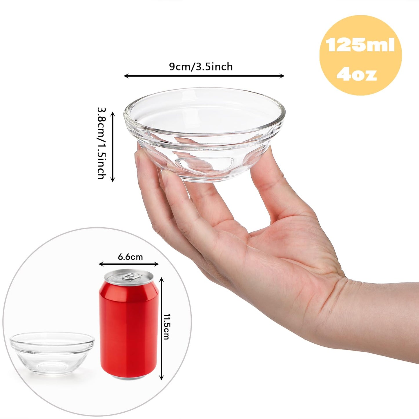 12-Pack Mini Glass Bowls – 9 cm, Transparent