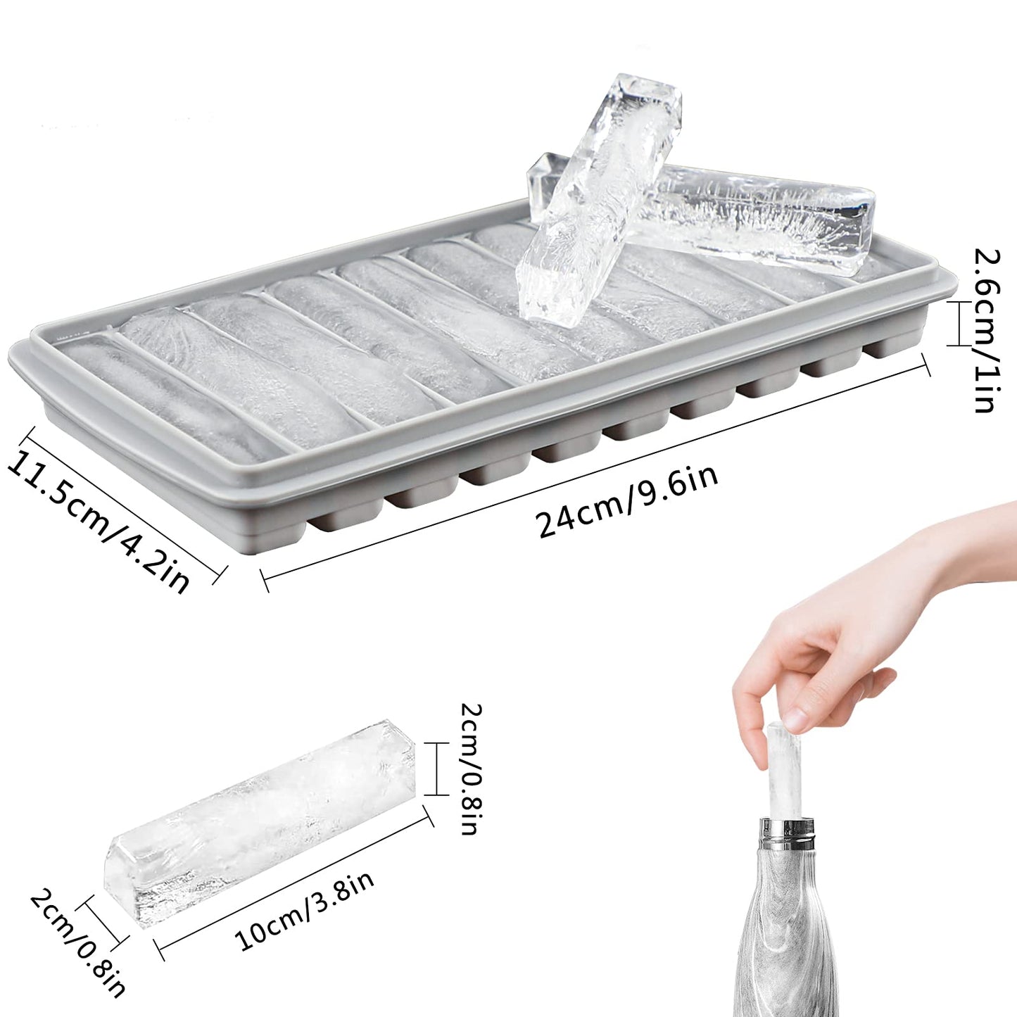 Silicone Ice Stick Tray with Lids – 10-Cube Water Bottle Mold