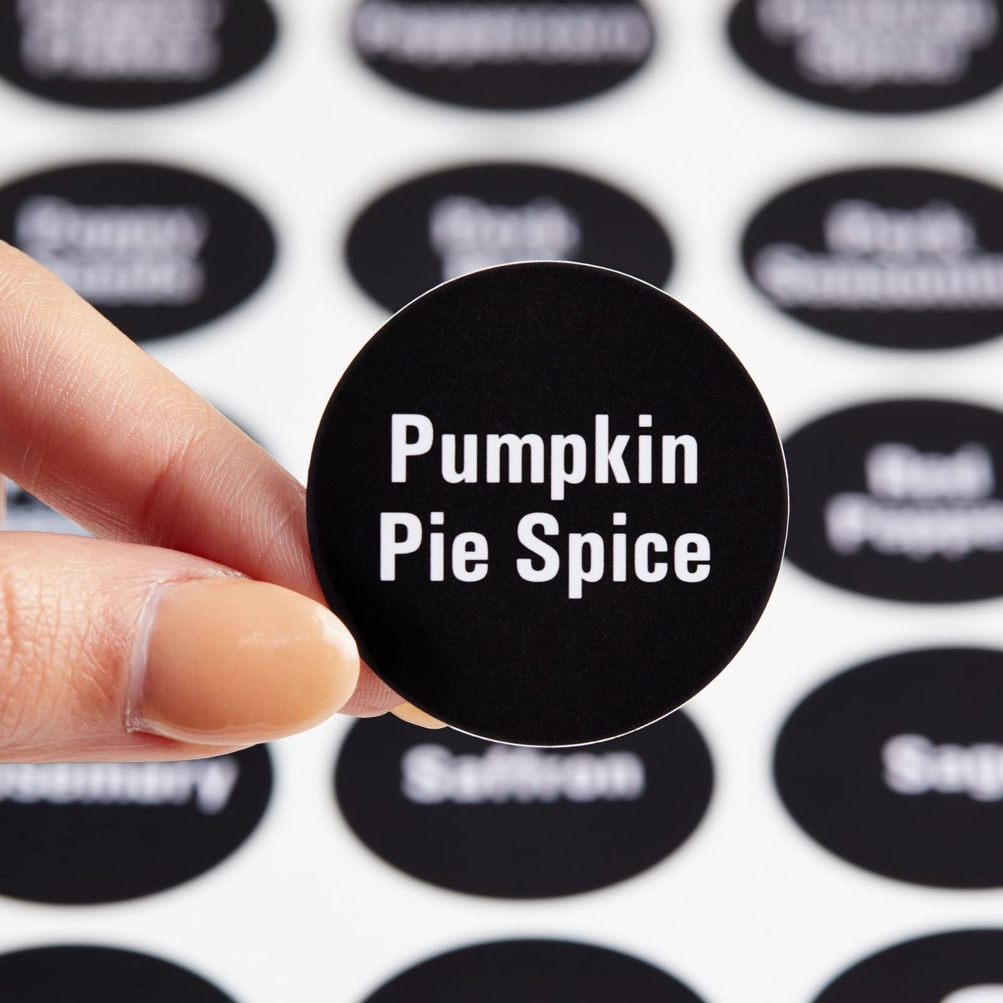 144 Round Spice Jar Labels – Black with White Text