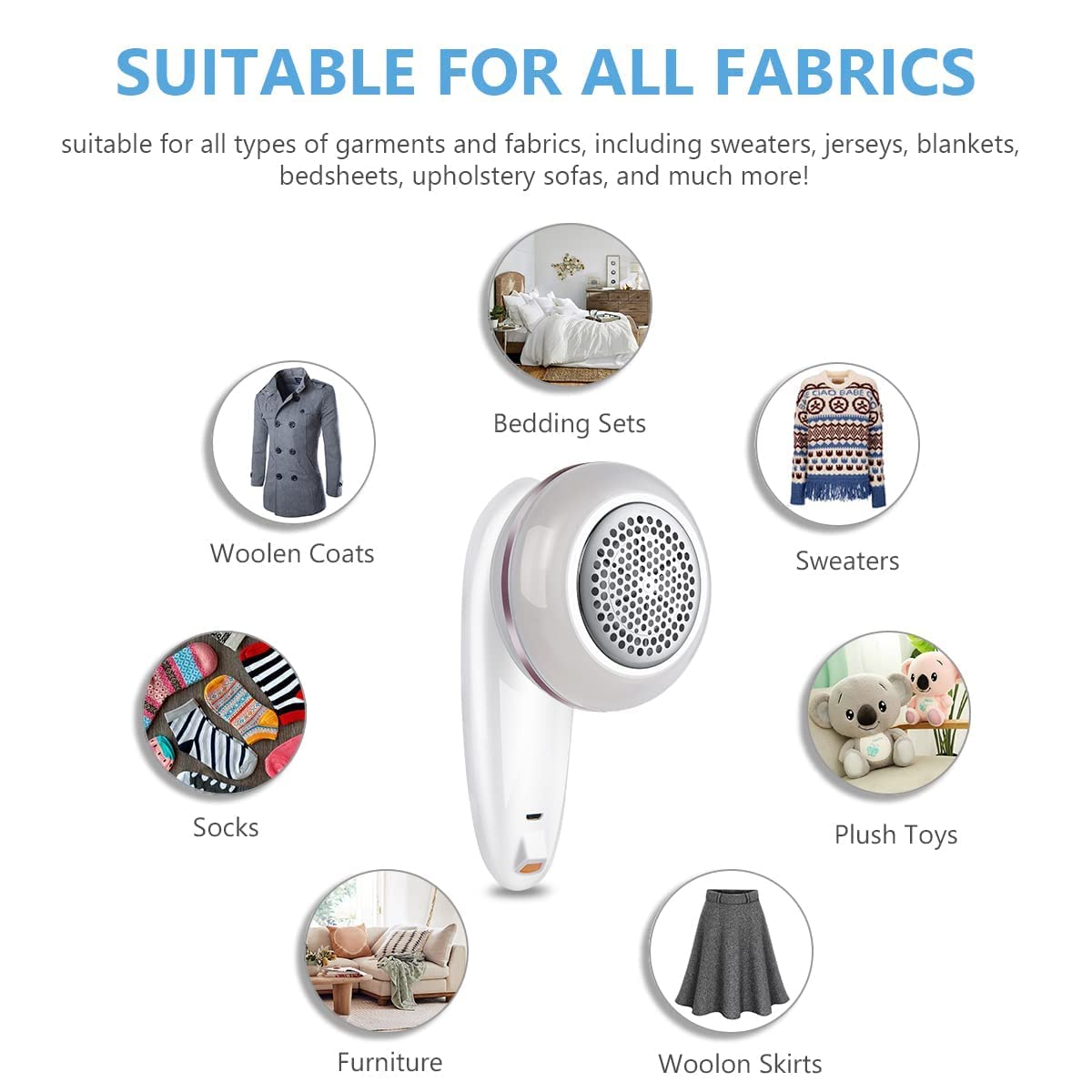 Portable Fabric Lint Remover – USB Rechargeable, 6-Blade Design