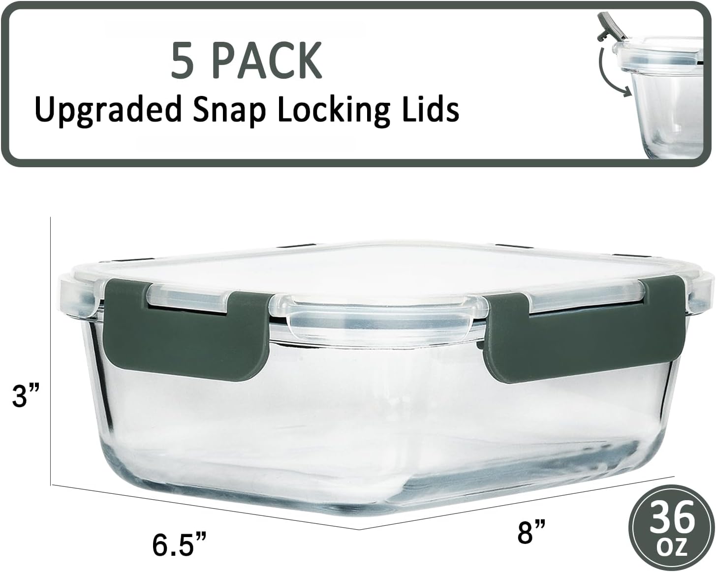 Glass Food Containers with Lids 1040Ml, Set of 5