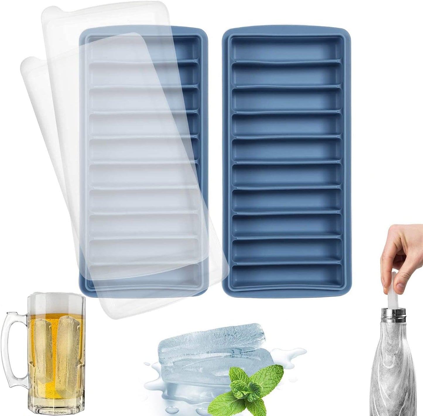 Silicone Ice Stick Tray with Lids – 10-Cube Water Bottle Mold