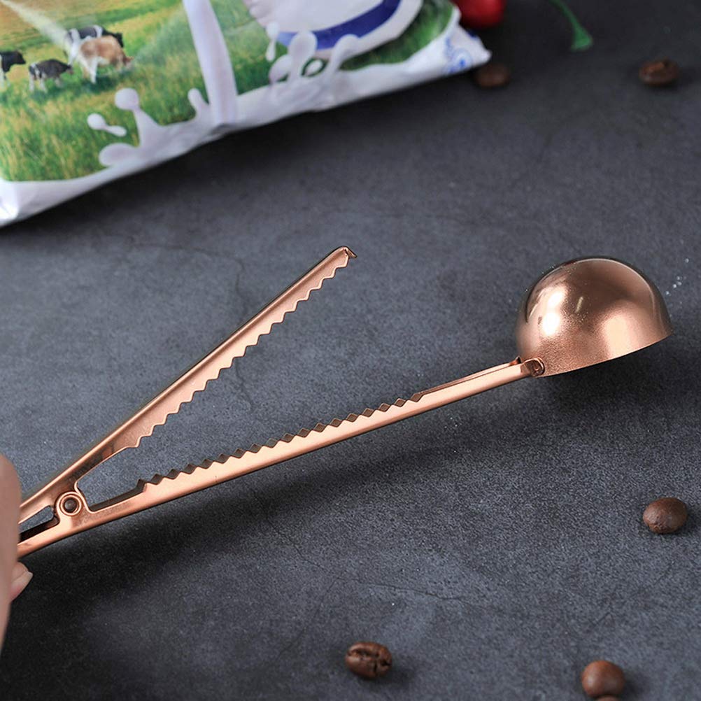2PCS Coffee Scoop with Bag Clip, Stainless Steel Coffee Measuring Spoon Ground Coffee Sealer for cafetiere Ground Coffee and Beans(Silver+Rose Gold）