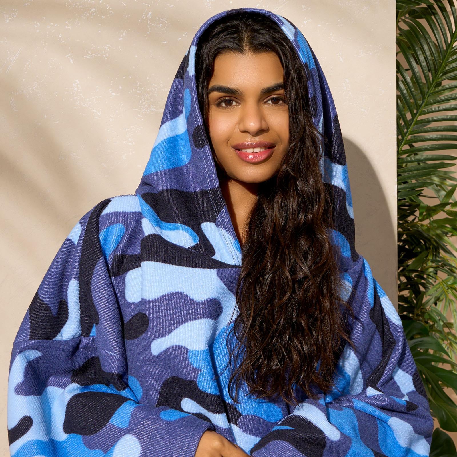 Brentfords Camo Adult Towel Poncho Oversized Quick Dry Hooded Bath Changing Robe