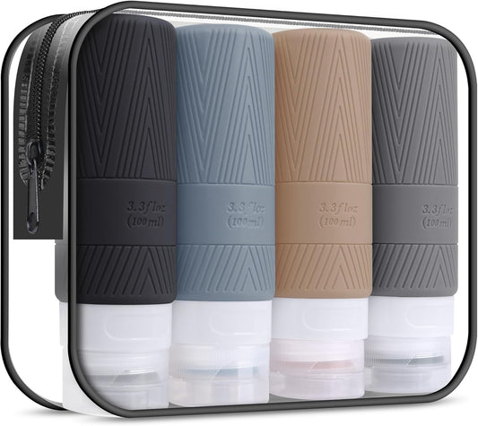 Jet Soft Travel Bottles – Refillable 100ml Silicone Set for Shampoo & More (4-Pack)