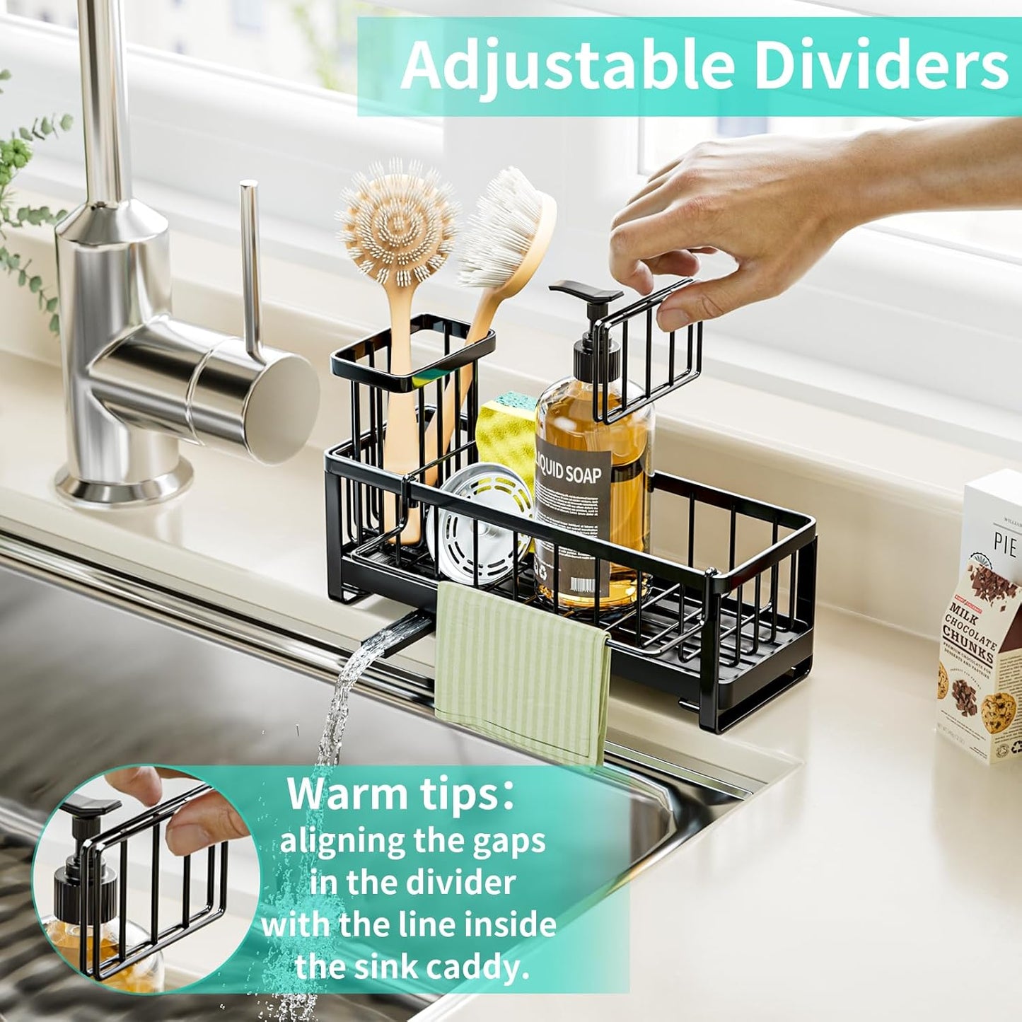 Stainless Steel Sink Caddy with Rotating Drain Pipe