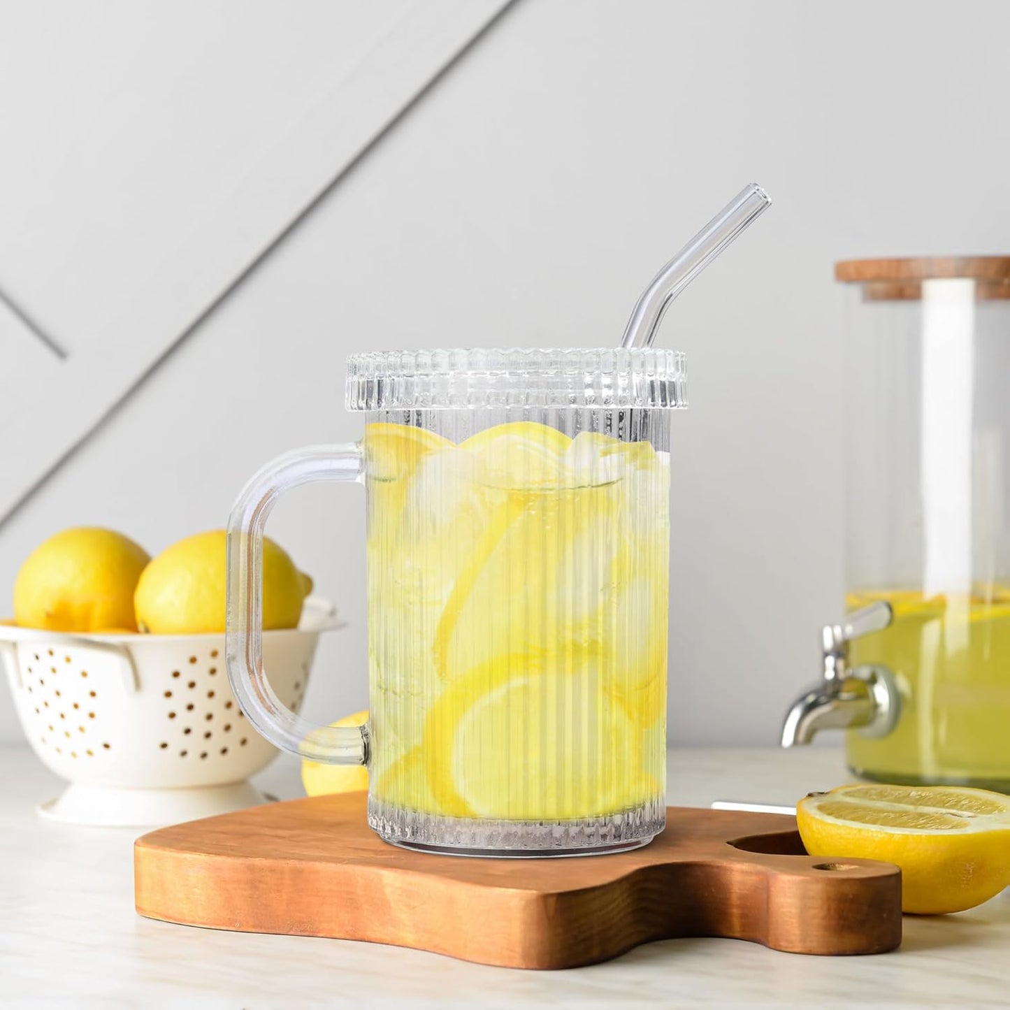 Ripple Glass Tumbler Set with Lids & Straws – 13oz (390ml)