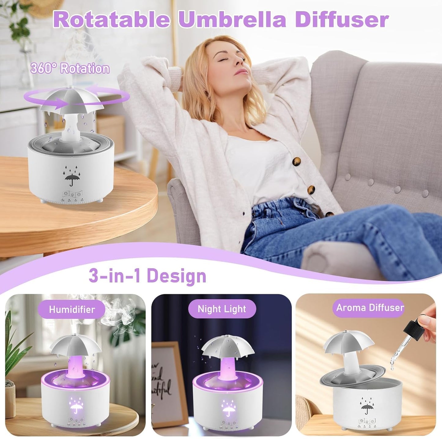 Rotatable Umbrella Humidifier – Relax to the Sound of Rain