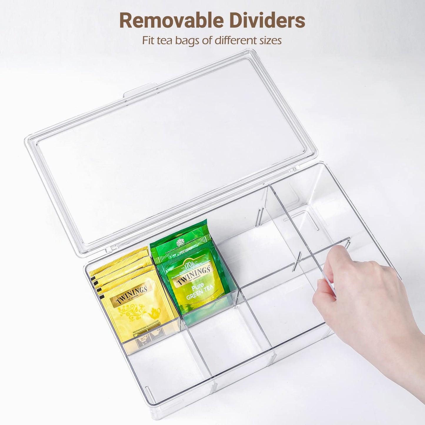 Clear Stackable Tea Box with Lid & Adjustable Dividers