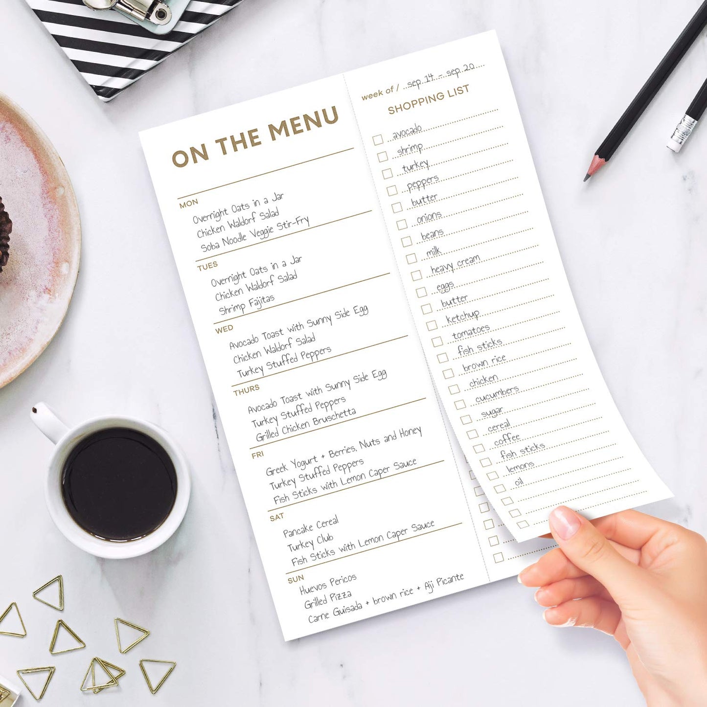 Magnetic Weekly Meal Planner Notepad – Gold Print (17x25cm)