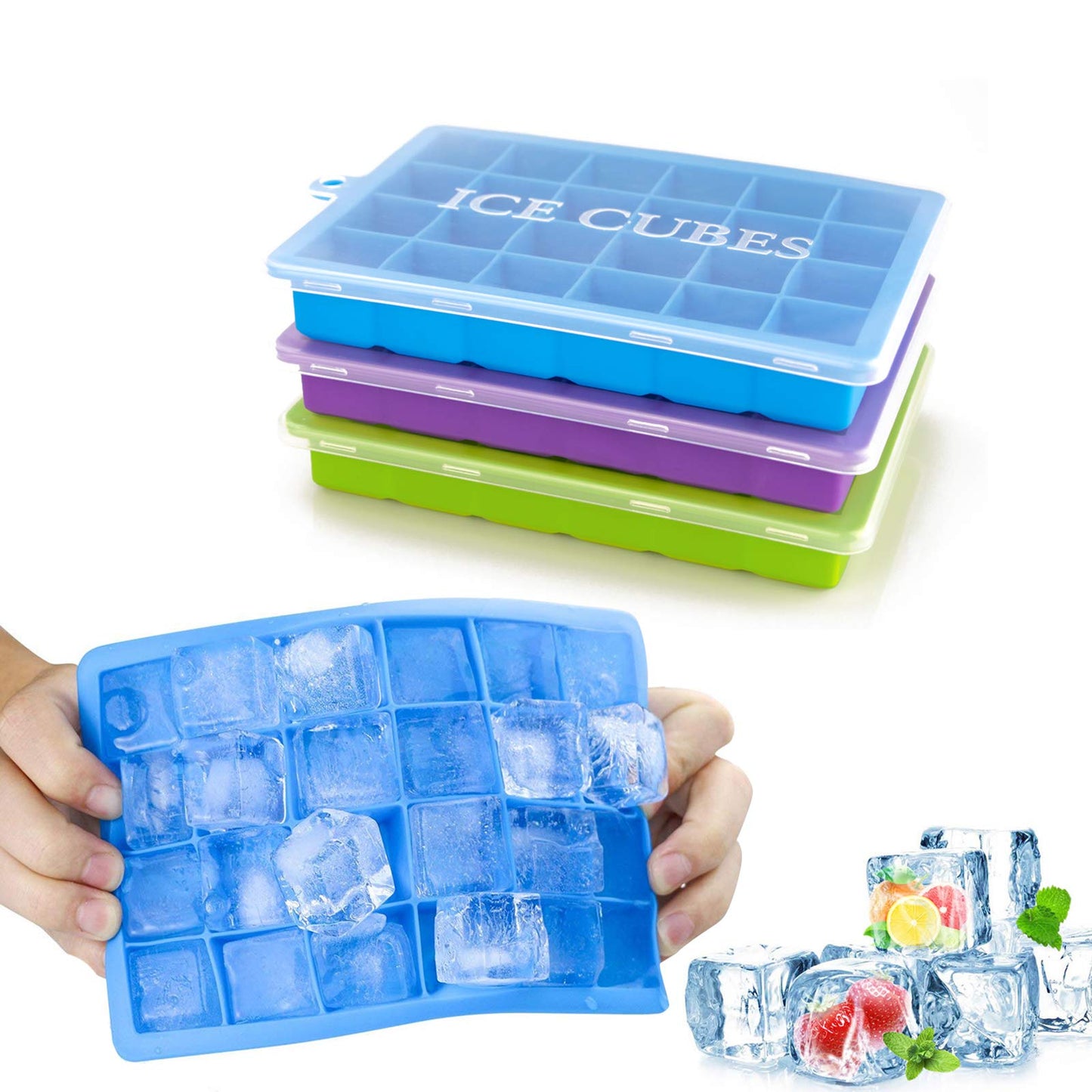 Silicone Ice Cube Tray Set – Food-Grade, Stackable with Lids