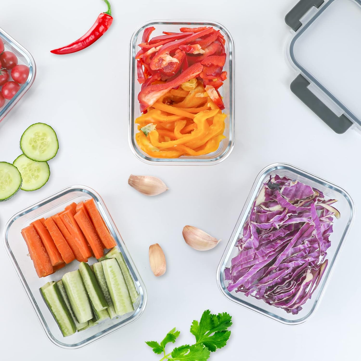 Glass Food Containers with Lids 1040Ml, Set of 5