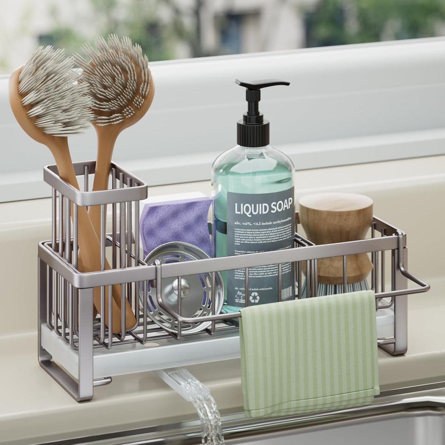 Stainless Steel Sink Caddy with Rotating Drain Pipe