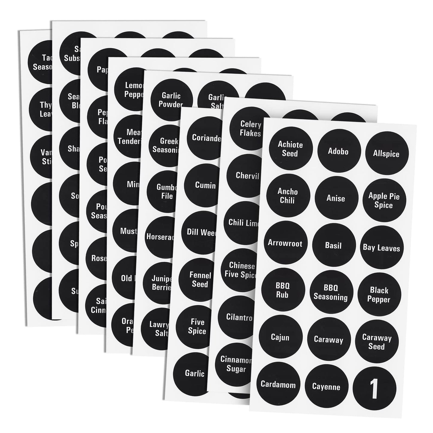 144 Round Spice Jar Labels – Black with White Text