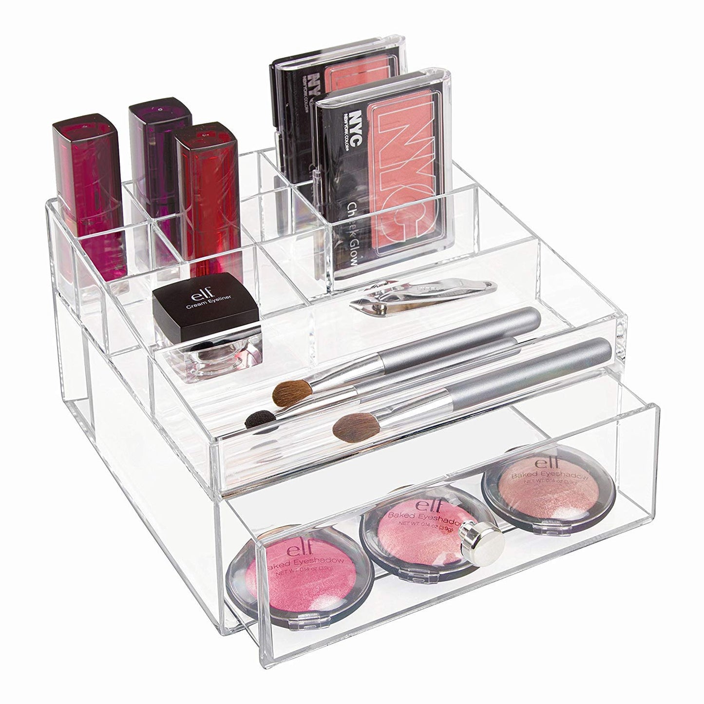 Transparent Makeup Organizer with Drawer – 11 Compartments