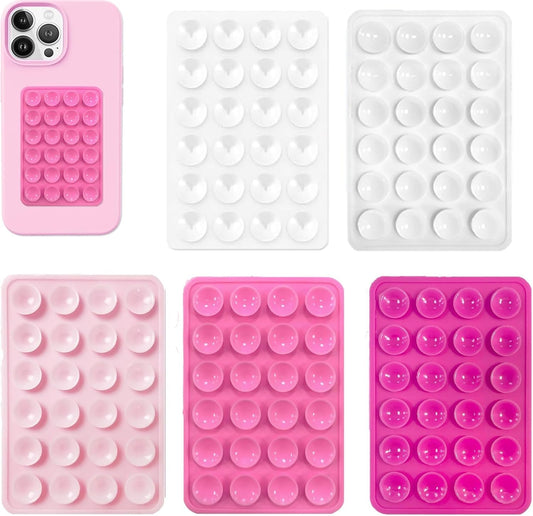 Silicone Suction Phone Case Mount, 5 Pieces (White, Pink)