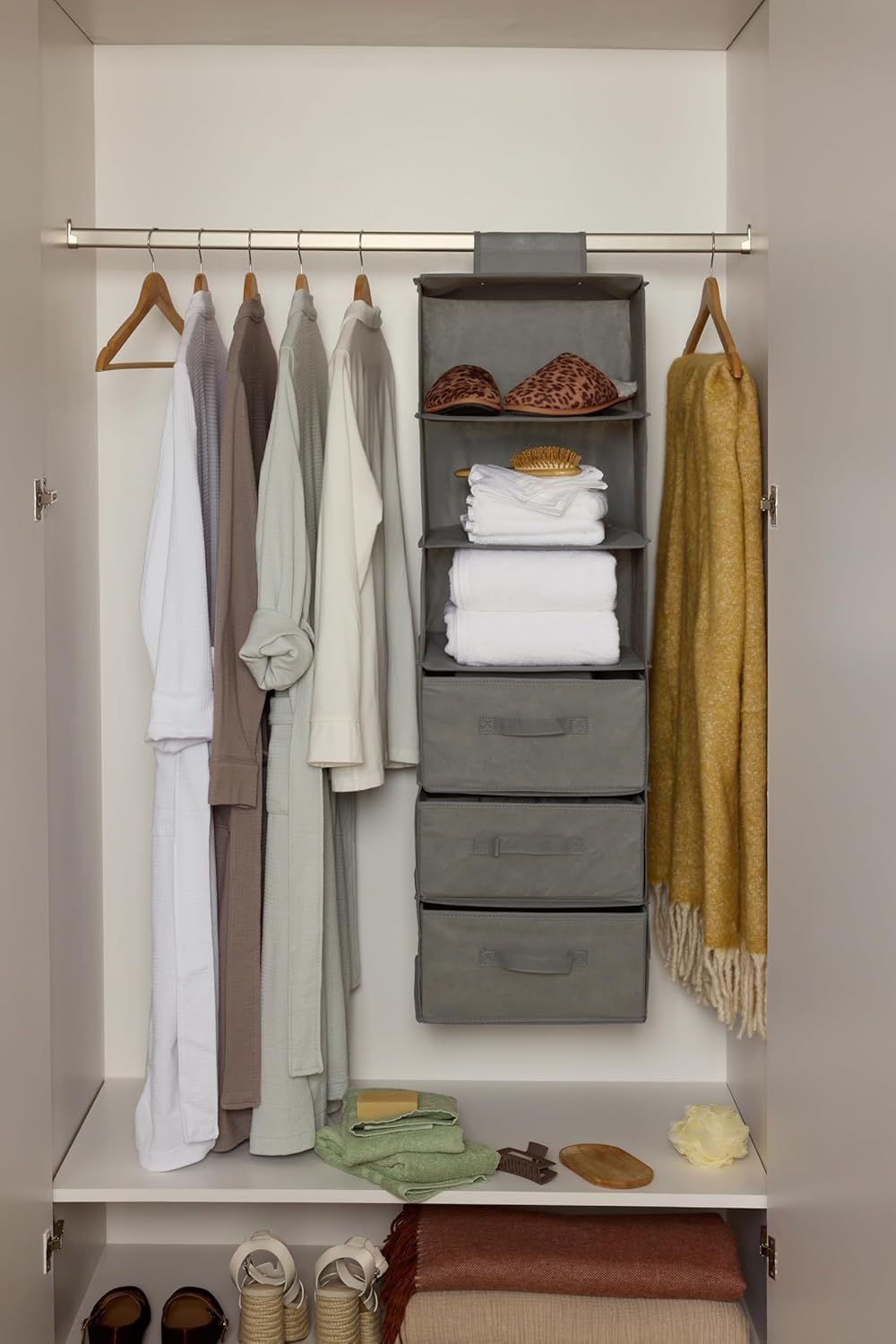 6-Compartment Hanging Closet Organizer In Grey
