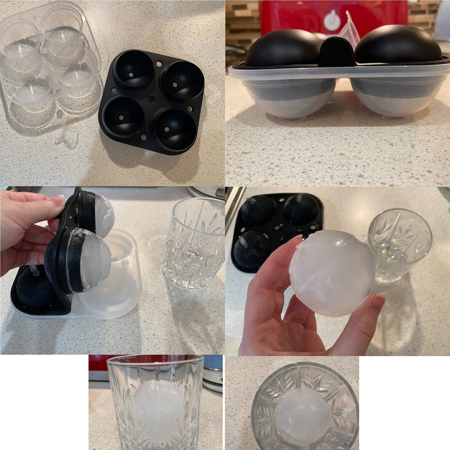 Large Round Ice Ball Mould – 4 x 6cm Spheres with Lid & Funnel (BPA-Free)