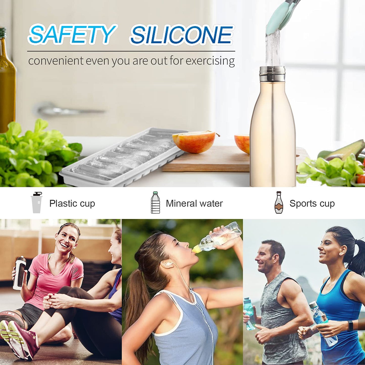 Silicone Ice Stick Tray with Lids – 10-Cube Water Bottle Mold