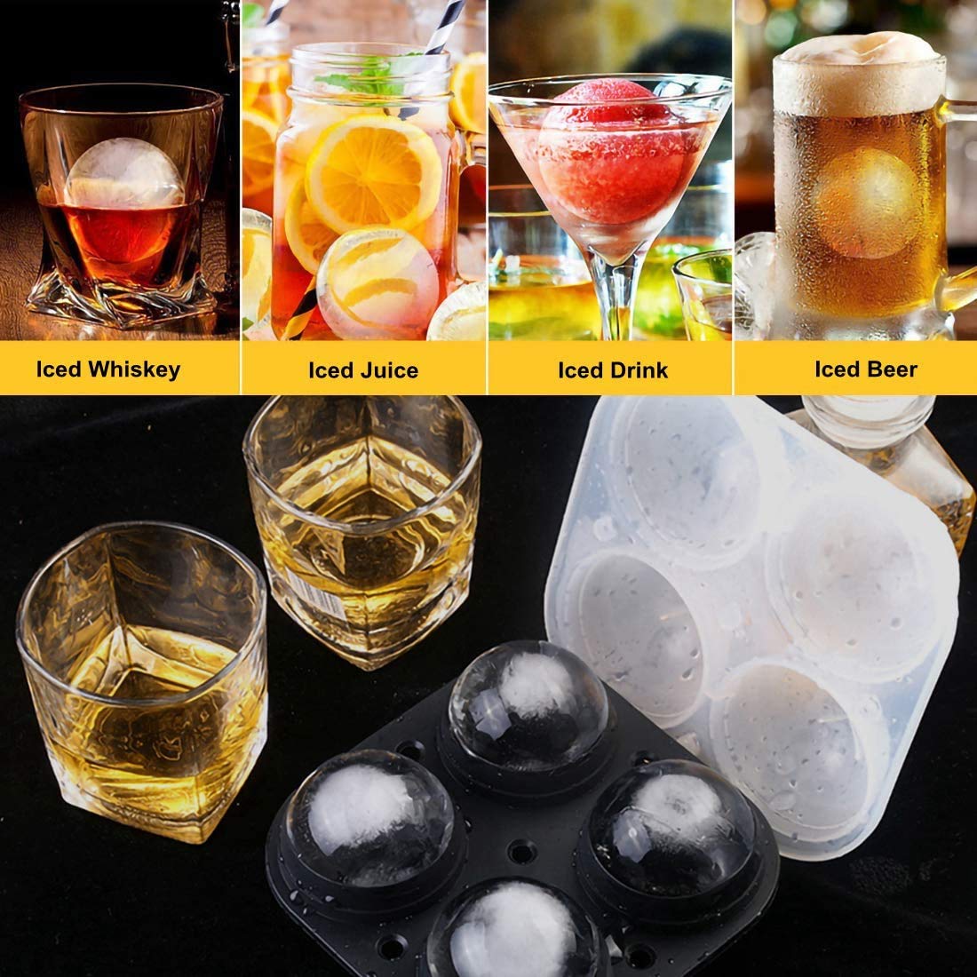 Large Round Ice Ball Mould – 4 x 6cm Spheres with Lid & Funnel (BPA-Free)