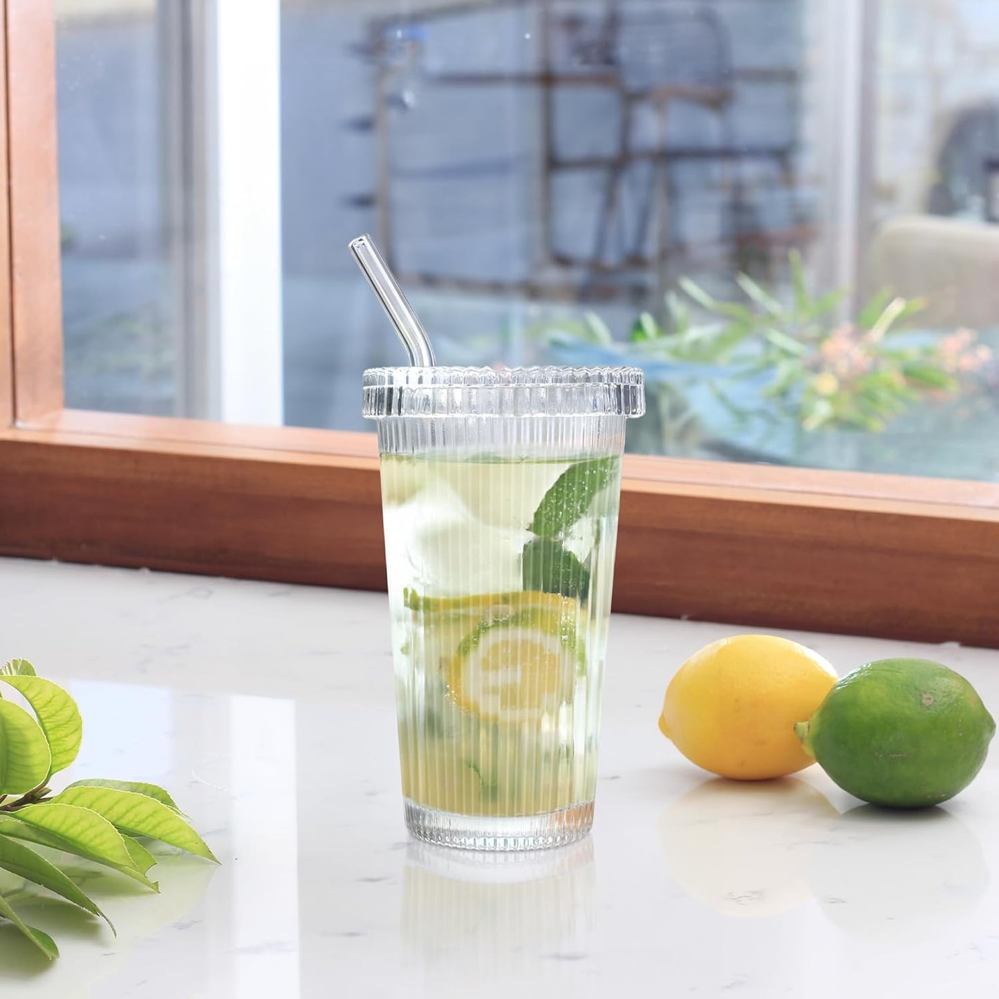 Ripple Glass Tumbler Set with Lids & Straws – 12.5oz (375ml)