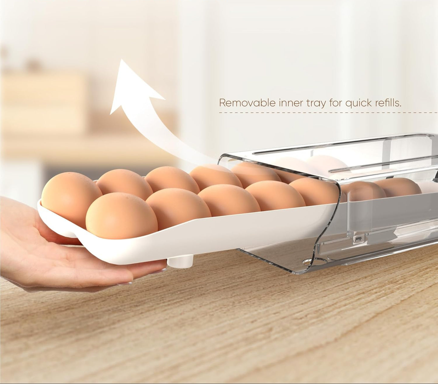 Auto-Rolling Egg Storage Drawer – Holds 12–14 Eggs