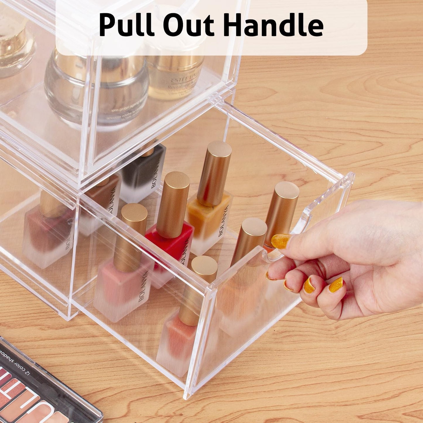 Set of 2 Clear Stackable Makeup Drawer Organizers – 6" x 8" x 4.6"