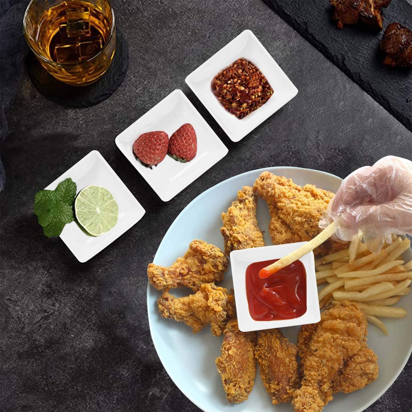 12-Pack White Square Sauce Bowls – 2.95"