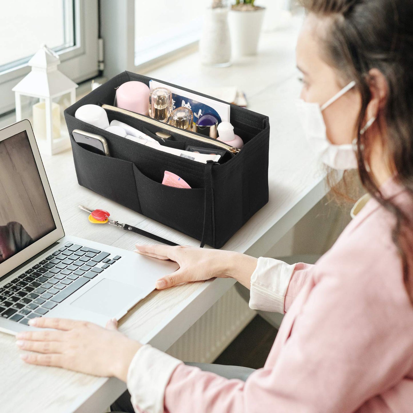 Felt Handbag Organizer – Multi-Pocket with Zipper