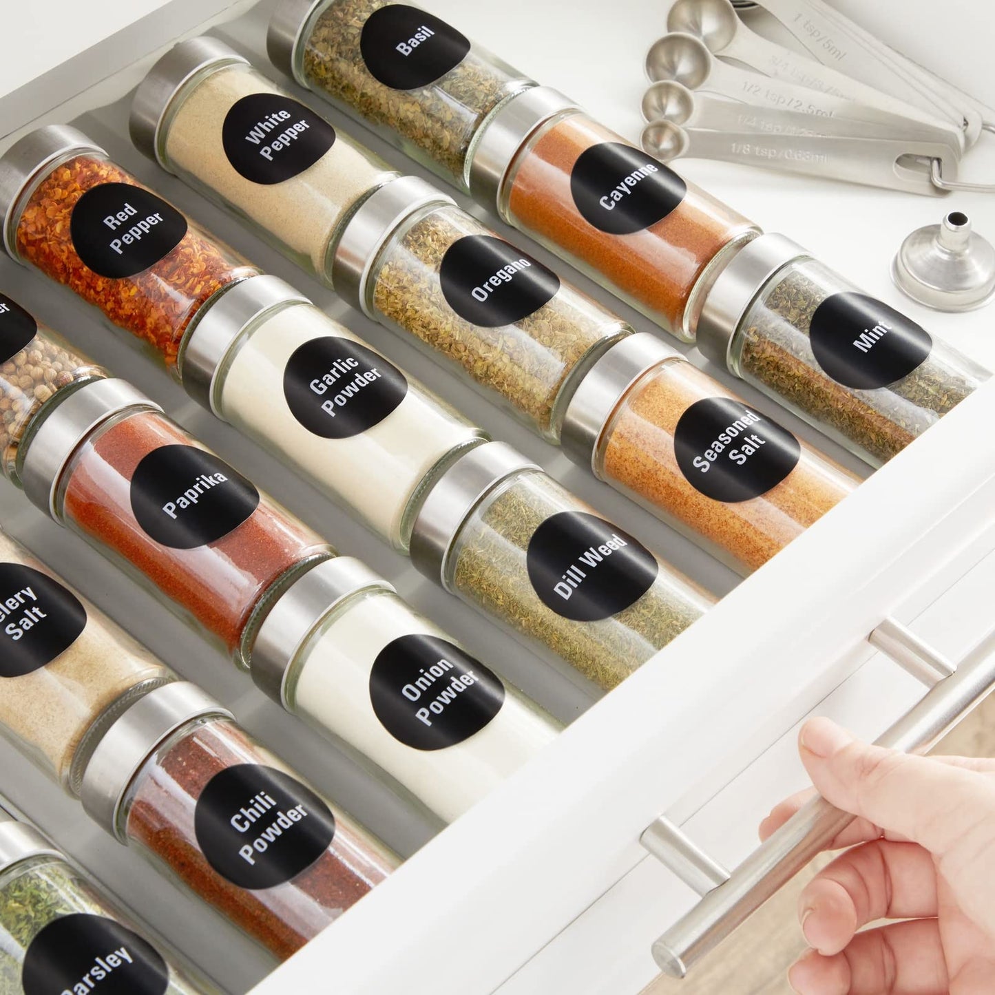 144 Round Spice Jar Labels – Black with White Text