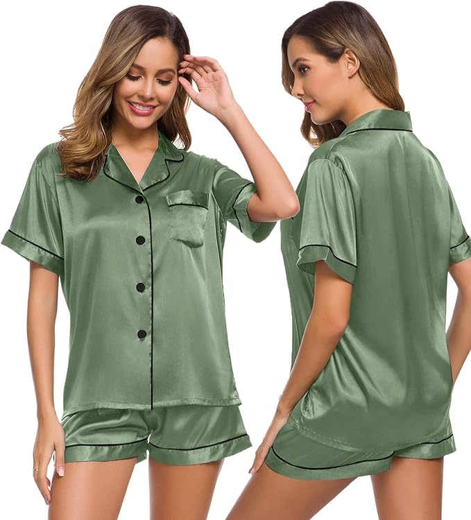 Women’s Silk Satin Pajama Set – 2-Piece Lounge & Sleepwear