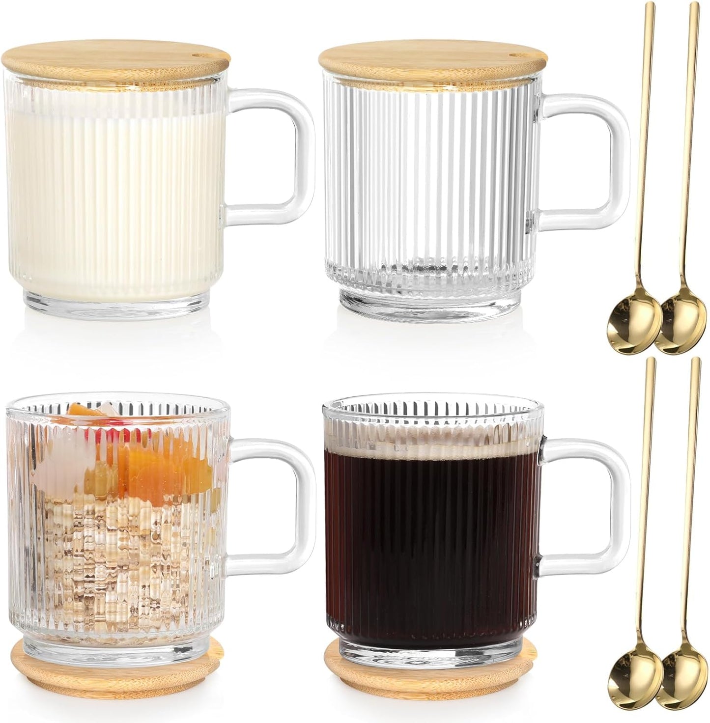 12oz Ribbed Glass Coffee Mug Set – Elegant, Durable & Gift-Ready