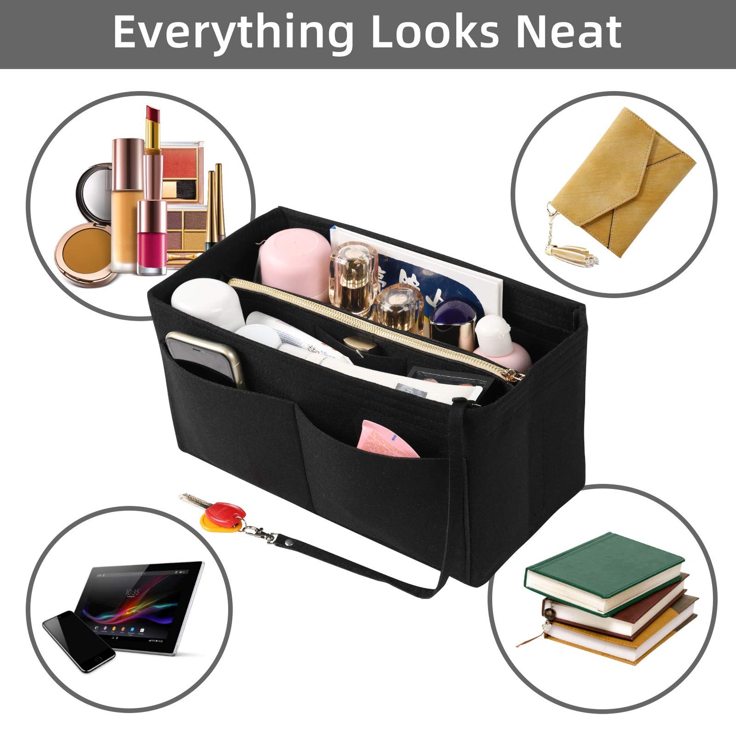 Felt Handbag Organizer – Multi-Pocket with Zipper