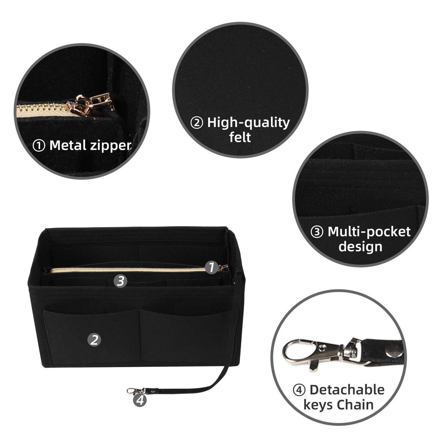 Felt Handbag Organizer – Multi-Pocket with Zipper