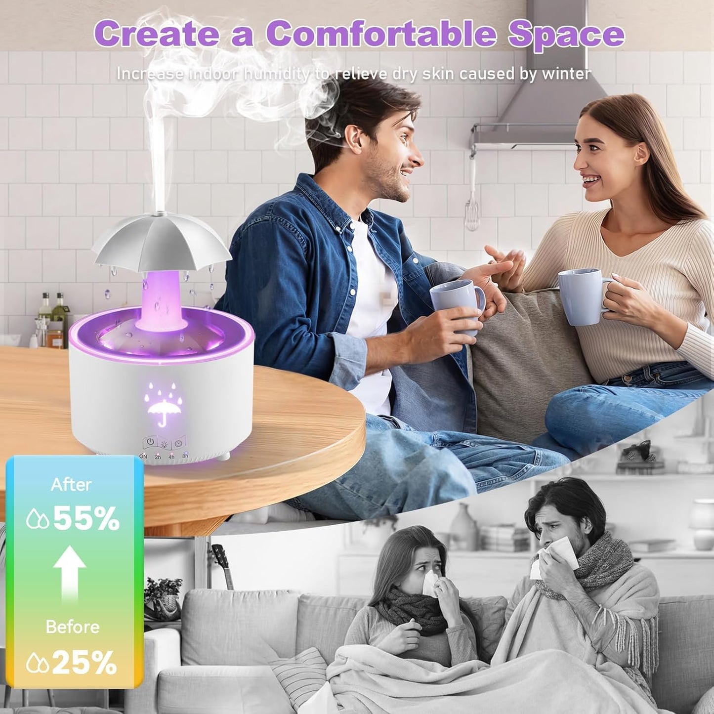 Rotatable Umbrella Humidifier – Relax to the Sound of Rain