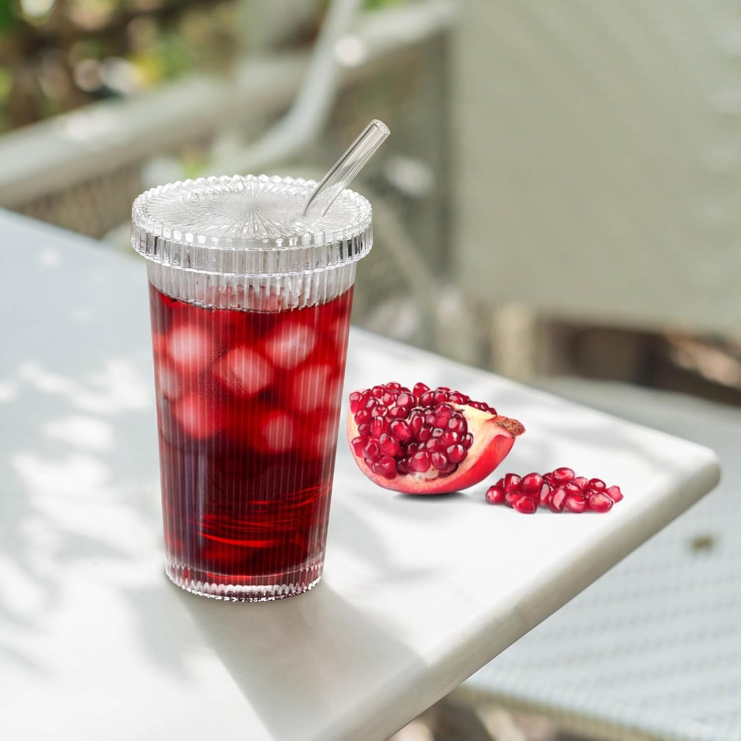 Ripple Glass Tumbler Set with Lids & Straws – 12.5oz (375ml)