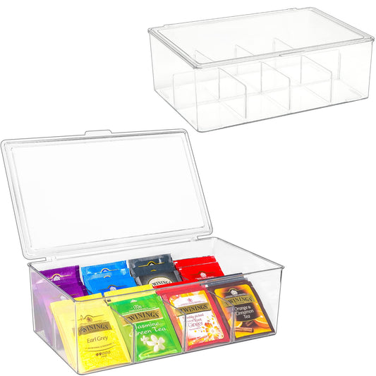 Clear Stackable Tea Box with Lid & Adjustable Dividers