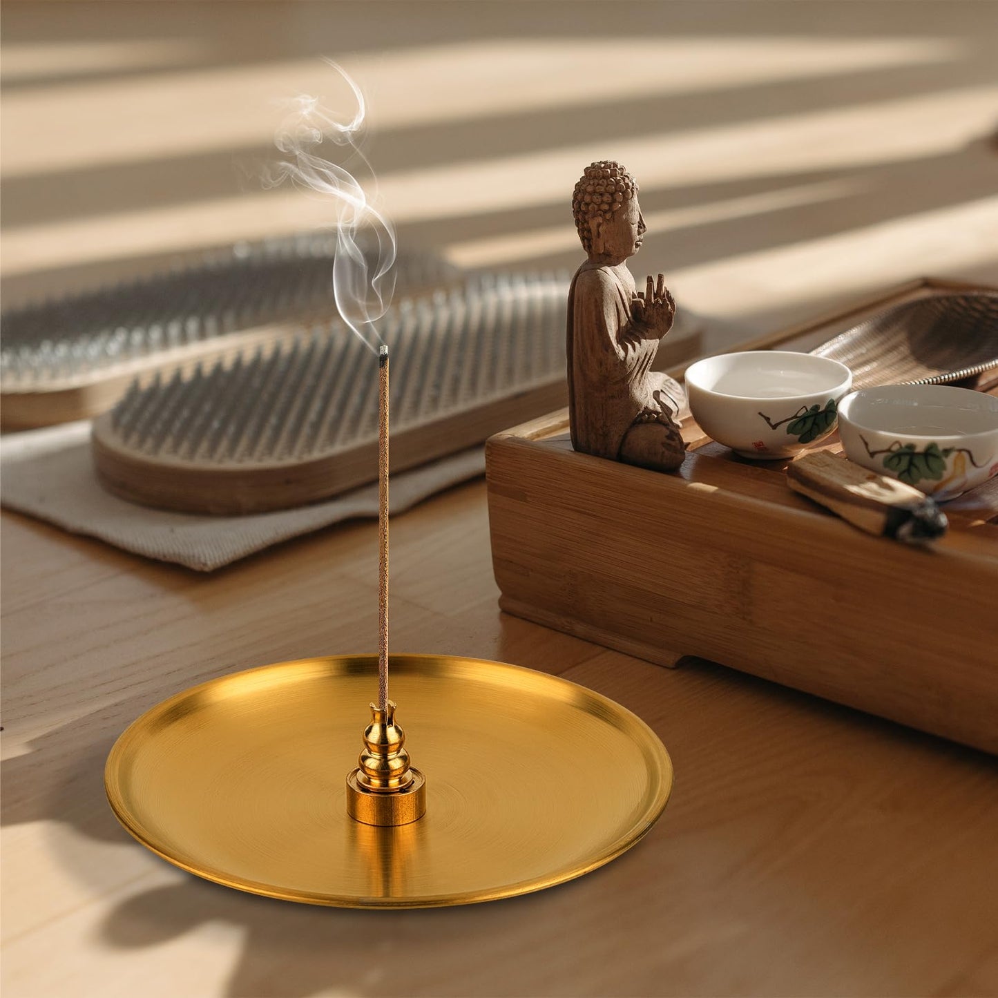 3-in-1 Incense Holder with Large Ash Catcher – Brass & Alloy