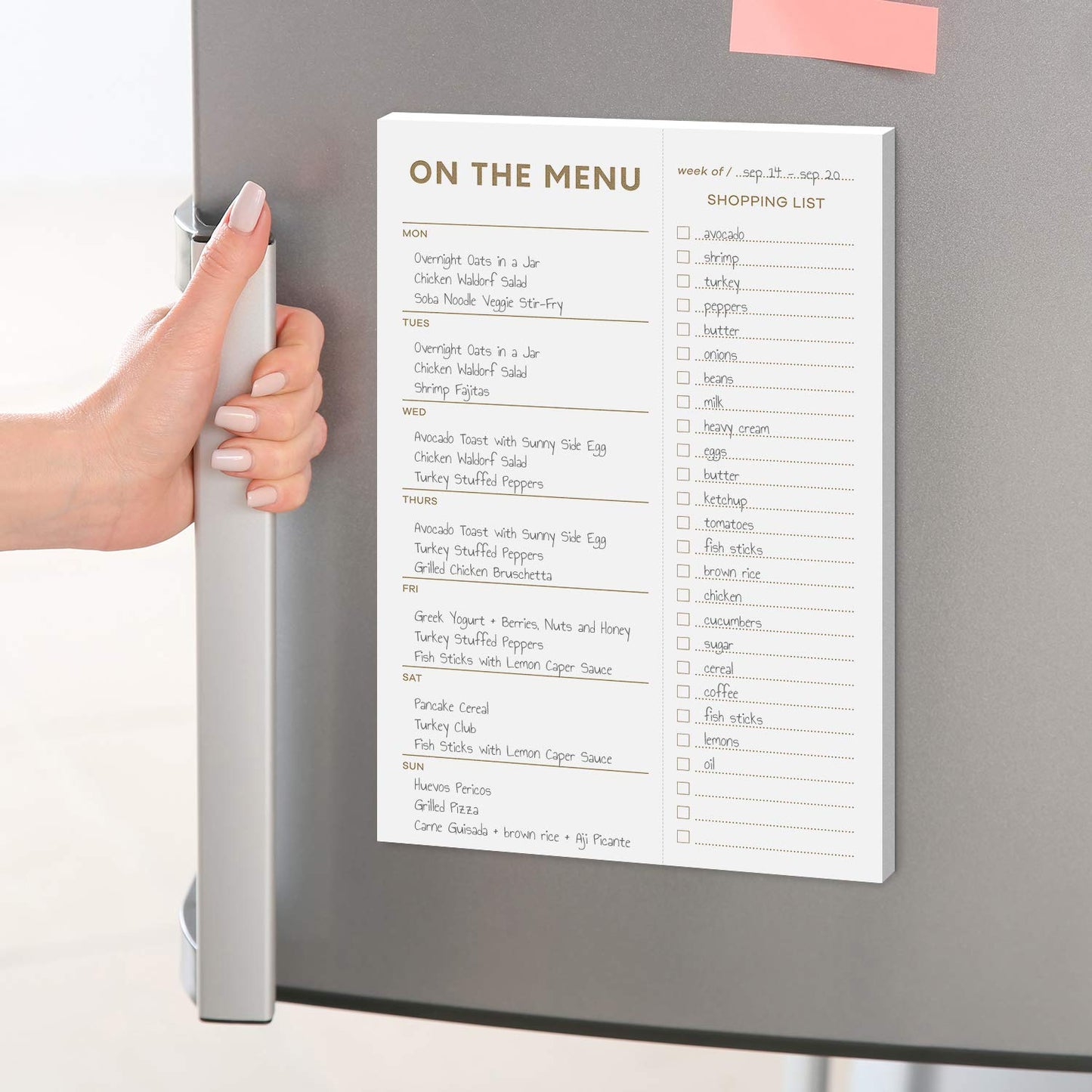 Magnetic Weekly Meal Planner Notepad – Gold Print (17x25cm)