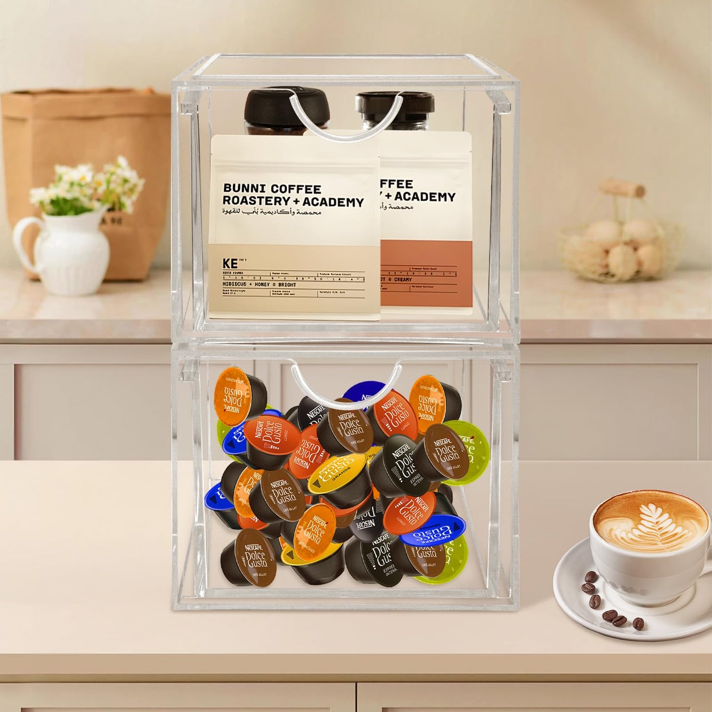 Set of 2 Clear Stackable Makeup Drawer Organizers – 6" x 8" x 4.6"