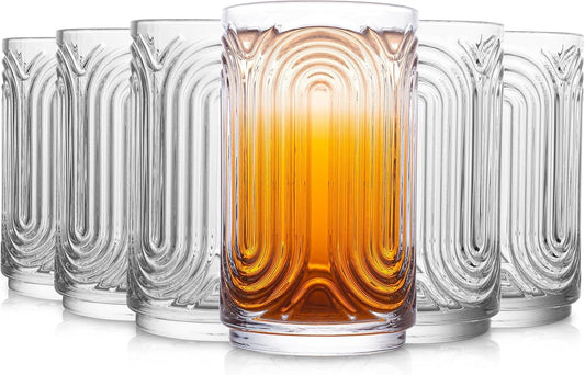 Vintage Ribbed Highball Glasses – Set of 14 oz Cocktail Tumblers