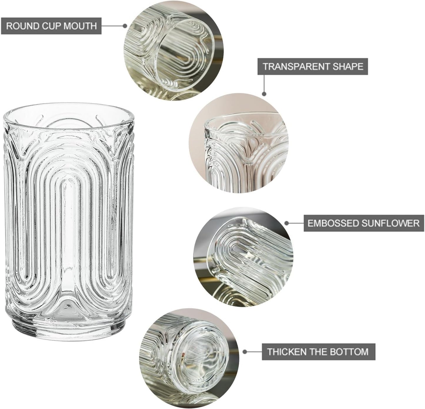 Vintage Ribbed Highball Glasses – Set of 14 oz Cocktail Tumblers