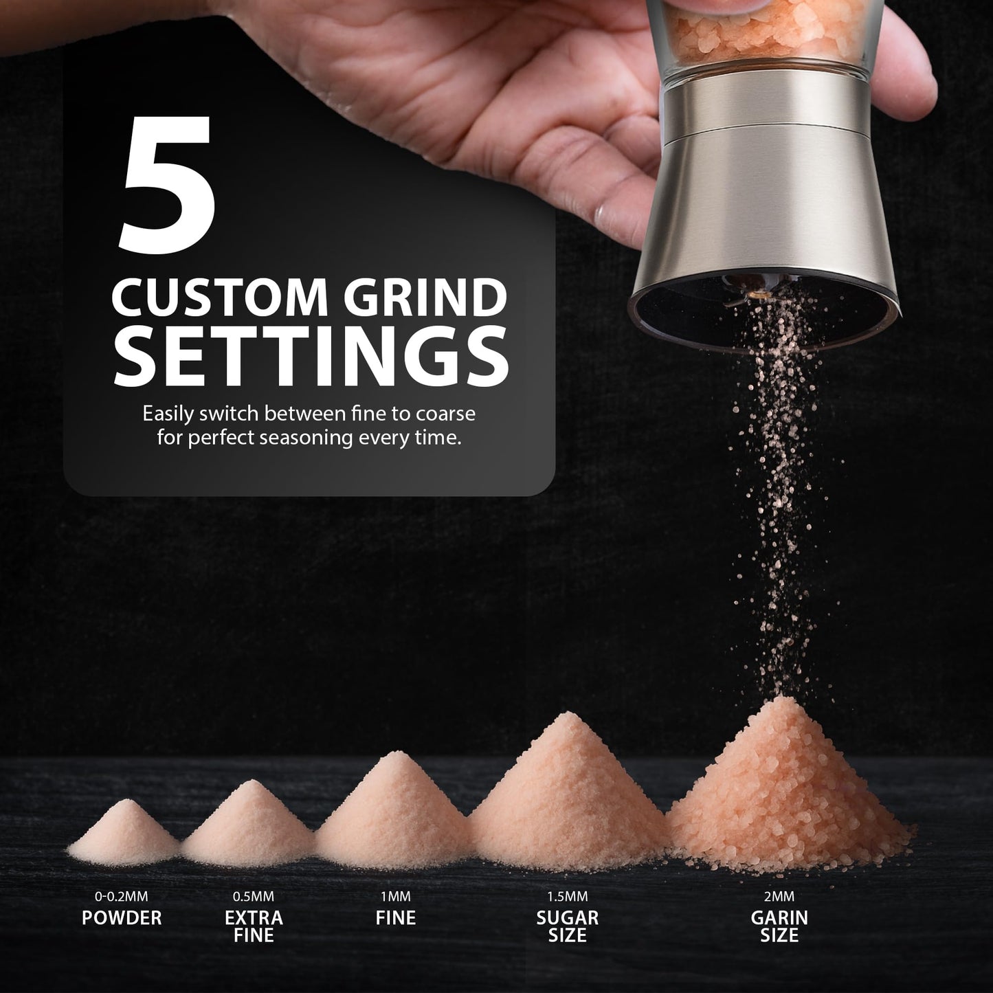 Silver Stainless Steel Salt & Pepper Grinder Set – Sleek, Adjustable & Built to Last