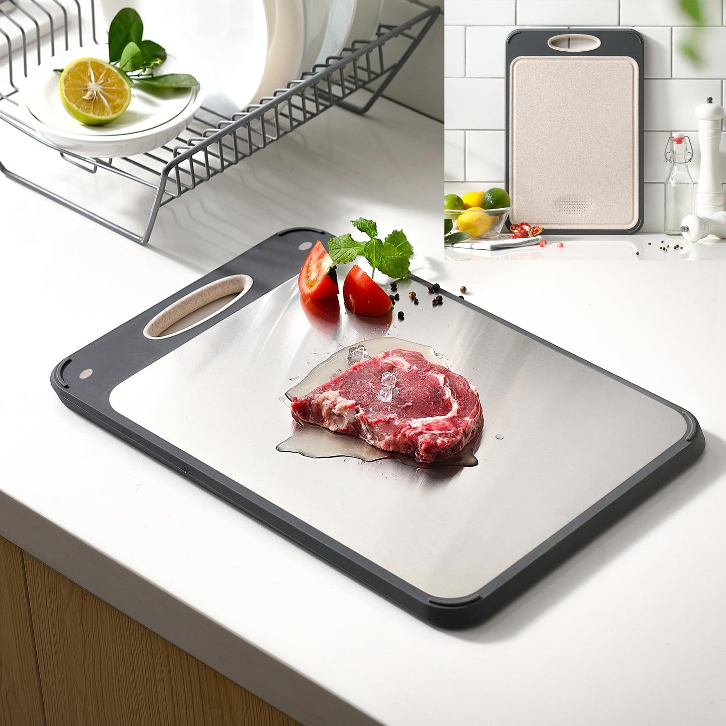 2-in-1 Cutting Board – Stainless Steel & Wheat Straw PP