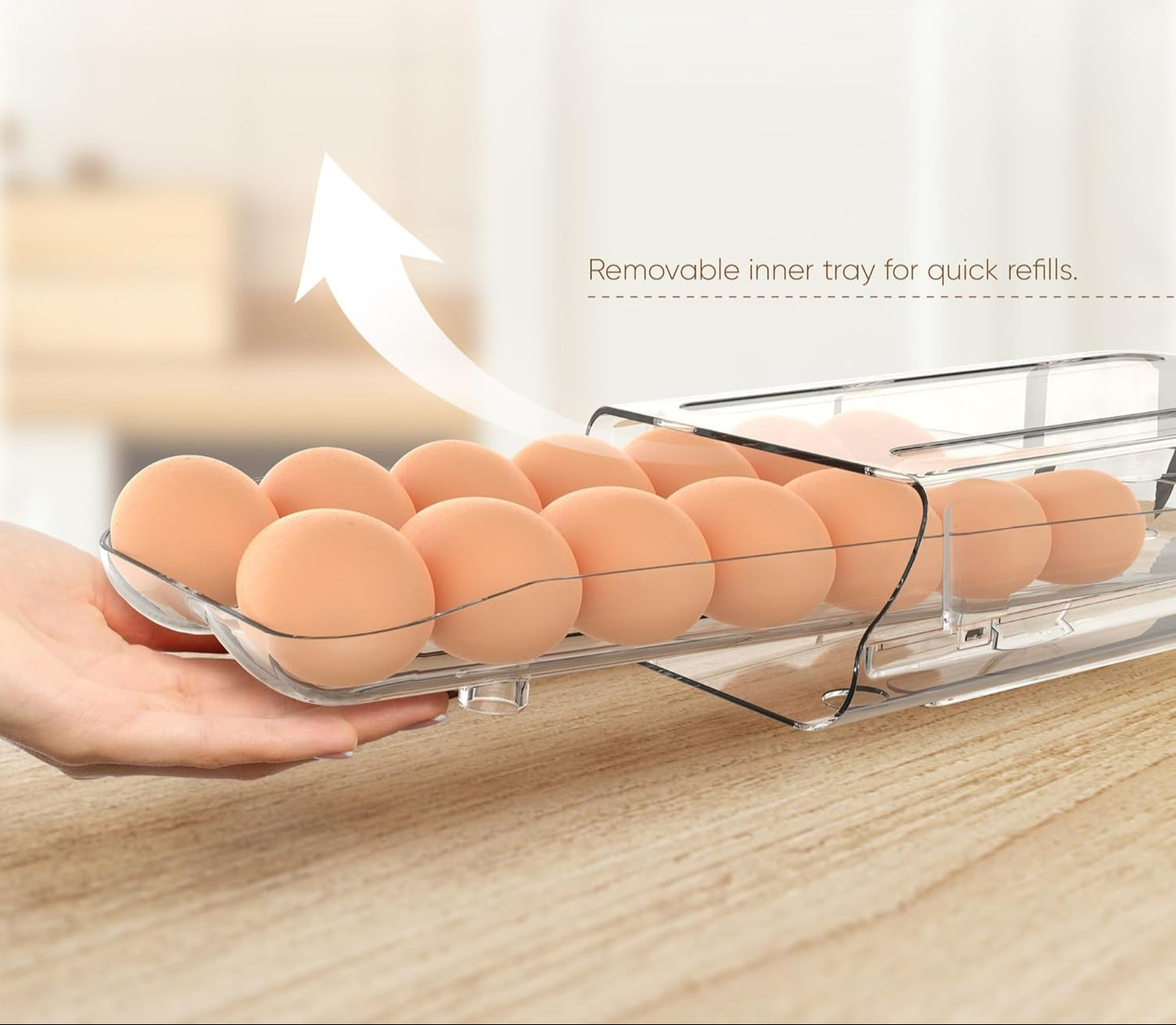Auto-Rolling Egg Storage Drawer – Holds 12–14 Eggs