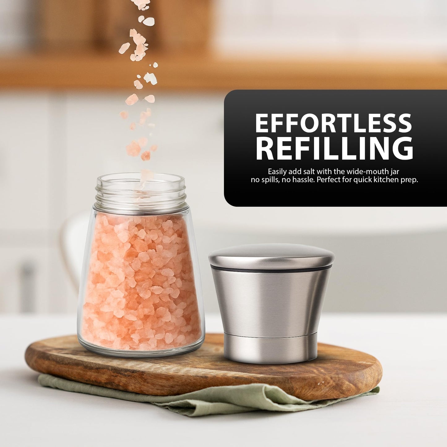 Silver Stainless Steel Salt & Pepper Grinder Set – Sleek, Adjustable & Built to Last