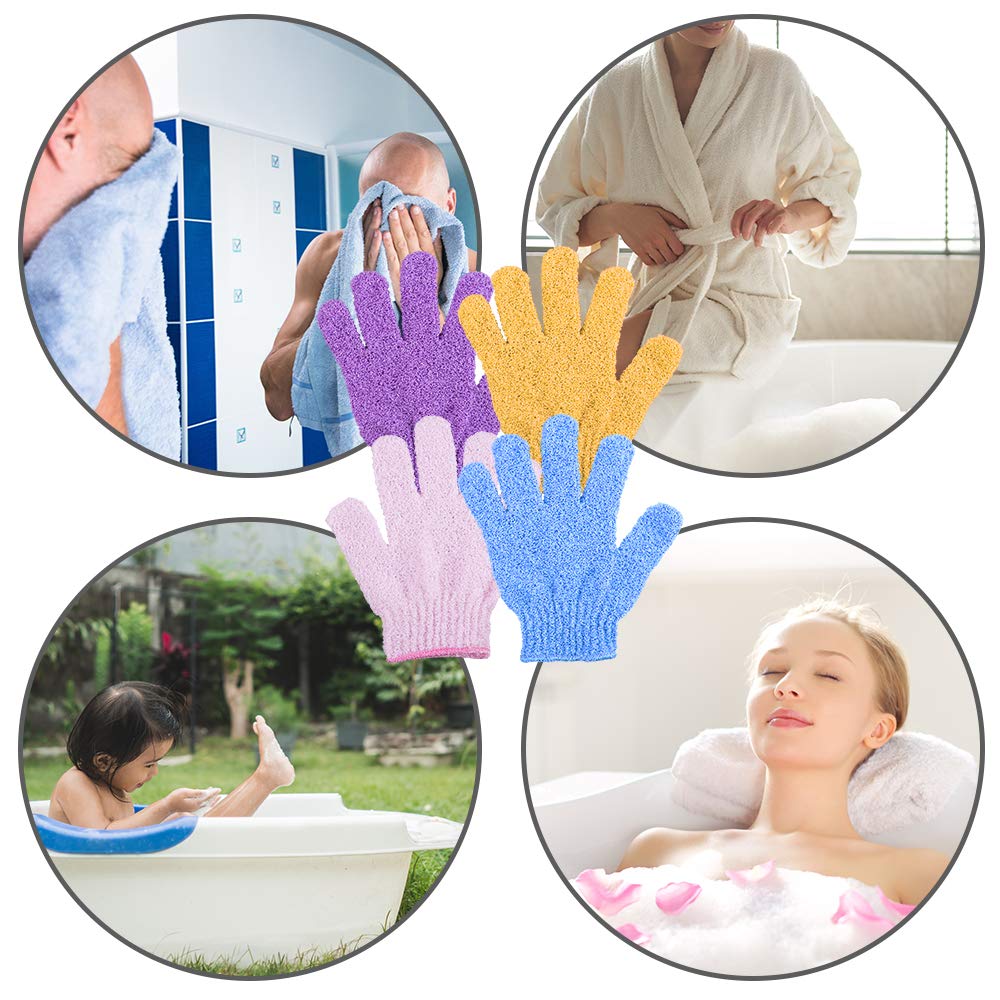 Silk Skin Exfoliating Bath Gloves - 14 Pairs, 7 Vibrant Colors