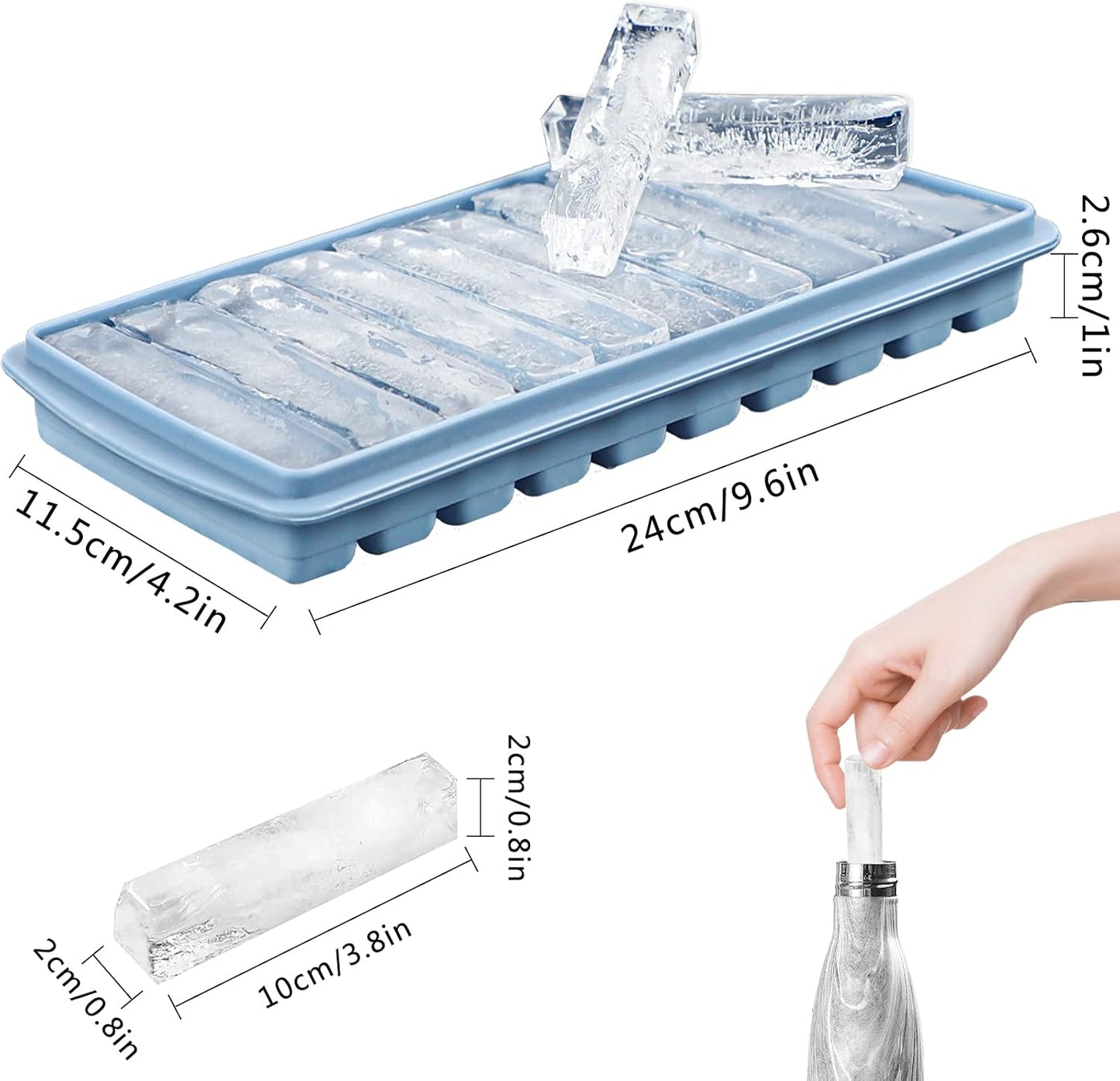 Silicone Ice Stick Tray with Lids – 10-Cube Water Bottle Mold