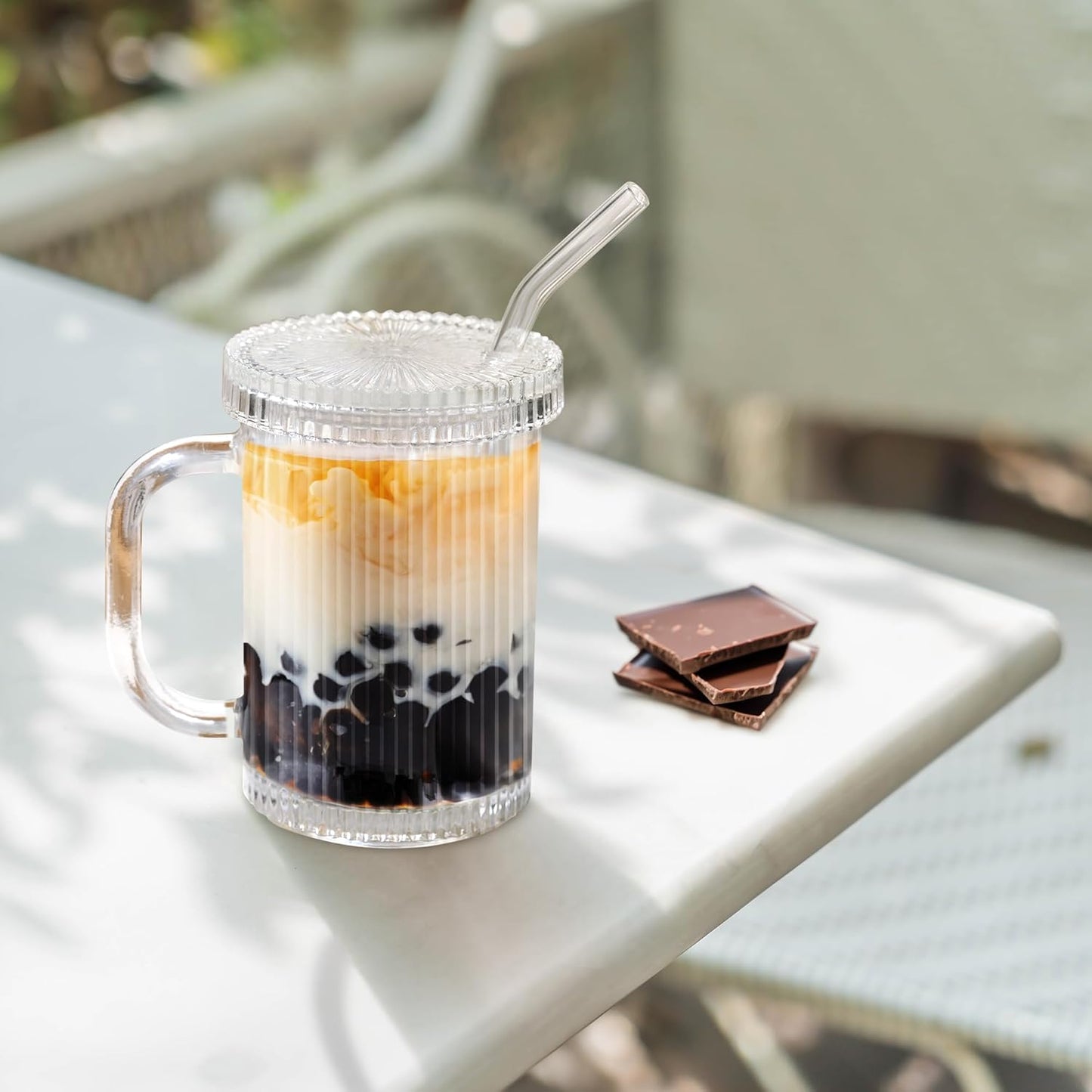 Ripple Glass Tumbler Set with Lids & Straws – 13oz (390ml)