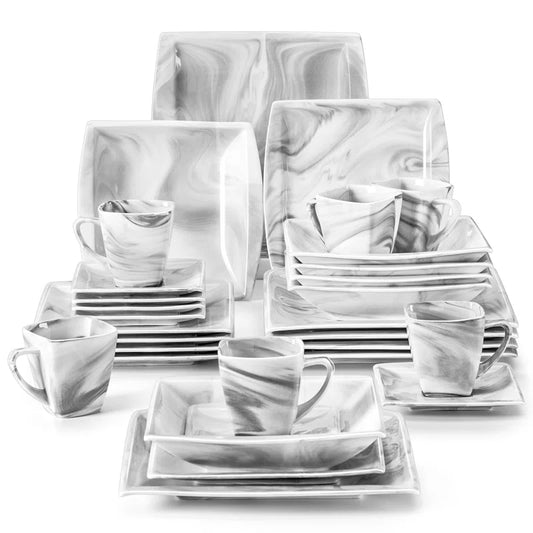Elegant 30-Piece Porcelain China Dinnerware Set - Perfect for 6 Guests